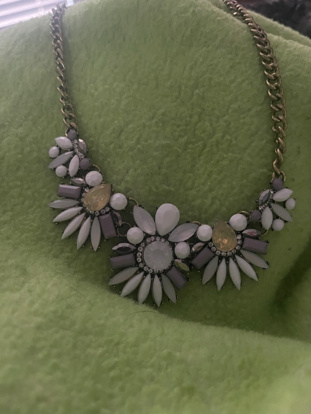 Statement Floral Bib Necklace - White and Pale Lavender